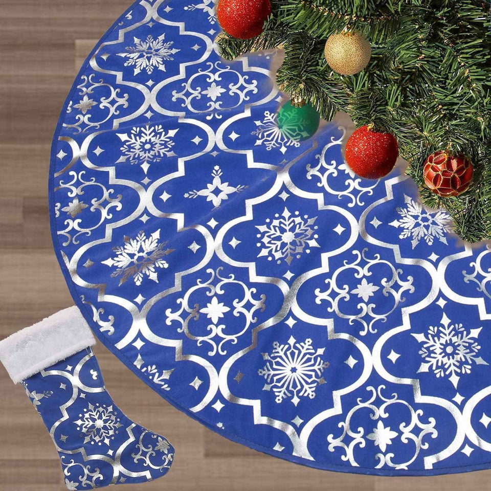 Flash World 48 Inch Large Christmas Tree Skirt Xmas Soft Cover Mat Decor Snowflake Collar Farmhouse Tree Skirt for Holiday Ornaments Party Home Indoor Decorations (Red, 48INCH)