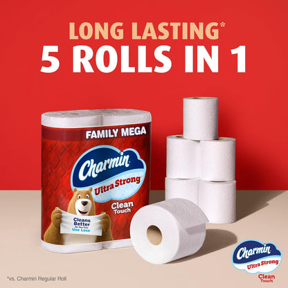 Charmin Ultra Strong Clean Touch Toilet Paper, 24 Family Mega Rolls = 120 Regular Rolls