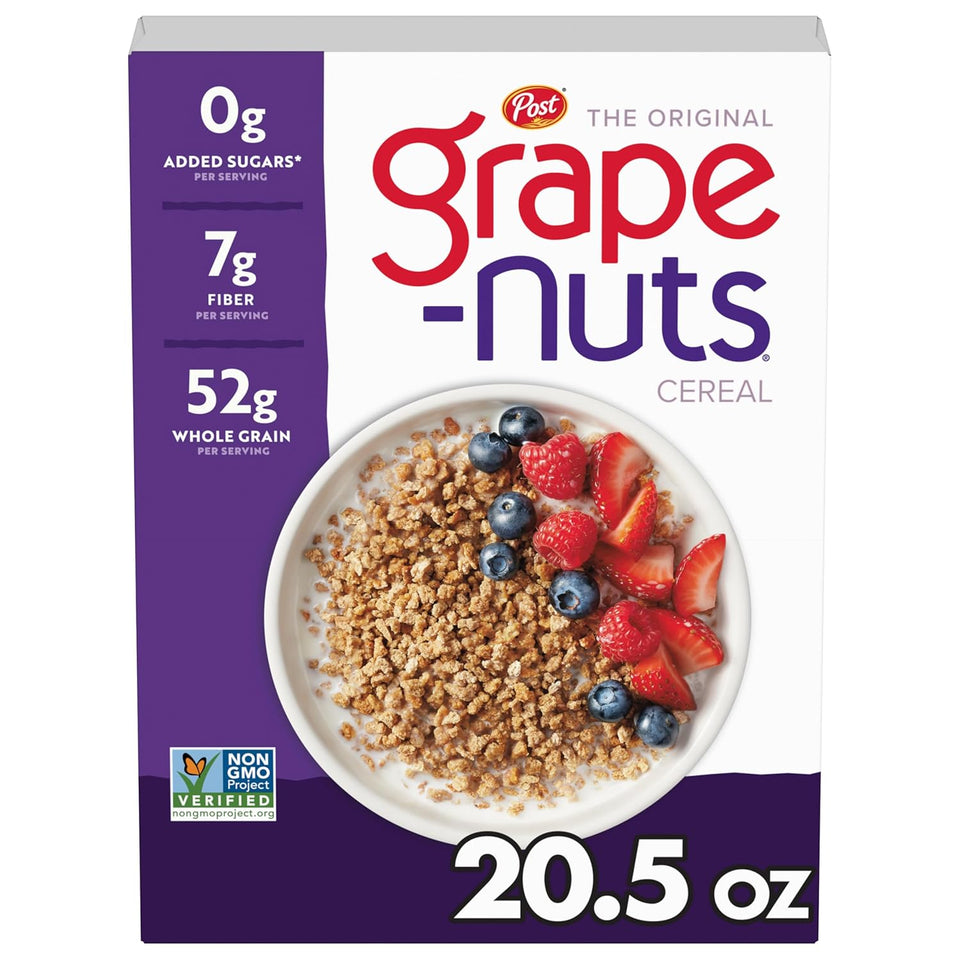 post grape-nuts original cereal, 20.5 oz non-gmo whole grain wheat and barley breakfast cereal