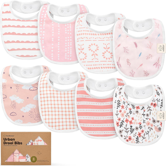 8-Pack Organic Baby Bibs for Boys, Girls - Soft Cotton Drooling and Teething Bibs for Baby Girl & Boy, Extra Absorbent, Easy To Clean & Put On for Toddler, Newborn, Infant 0-24 Months (Sweet Charm)