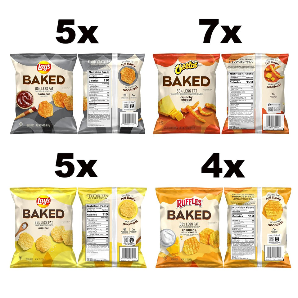 frito-lay baked variety pack, 21 snack bags, 0.875 ounce each, gluten-free and low-fat options