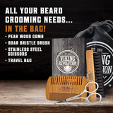 viking revolution natural boar bristle beard brush and pear wood comb set with velvet travel pouch