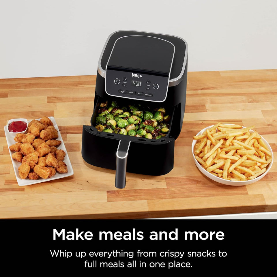 Ninja | Air Fryer | 4-in-1 Pro Air Fry, Roast, Reheat, Dehydrate | 5QT Capacity fits up to 4lbs of French Fries | 400F Max Temp | Nonstick Basket & Crisper Plate | 120V | Grey | AF141
