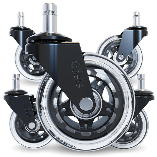 The Office Oasis Original Rollerblade Office Chair Wheels (As Seen On PBS) - Incredibly Smooth & Quiet Casters - Safe for Hardwood Floors & Carpet - Easy Installation with Universal Fit - Set of 5