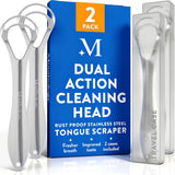 Mouthology 2-pack tongue scraper for adults, metal, stainless steel, tongue cleaner for hygiene