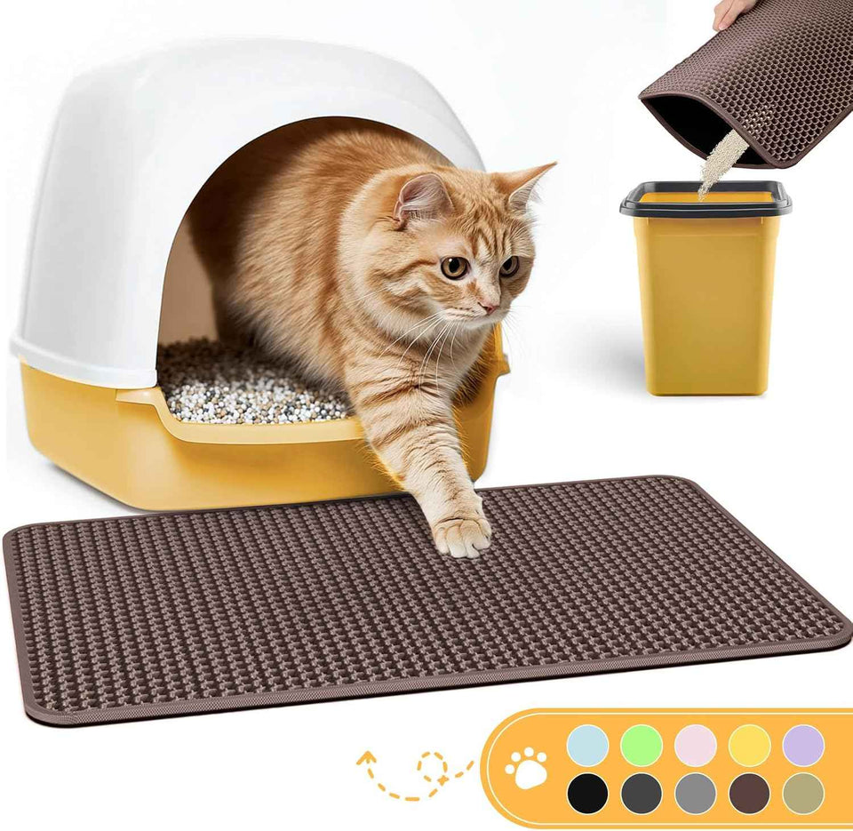 Cat Litter Mat - 23.2'' x 14.6'' Small Litter Trapping Mat, Easy to Clean Litter Box Mat, Waterproof, Urine-Proof, Non-Slip Kitty Litter Mats for Floor, Grey
