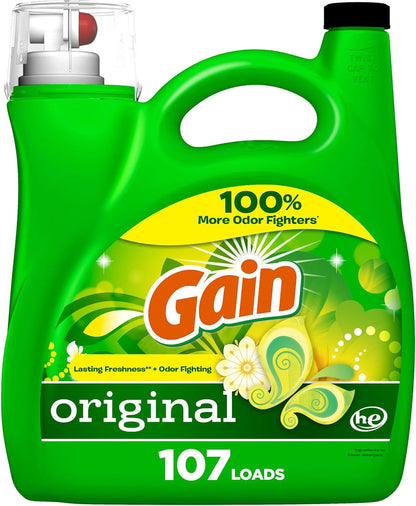 Gain Liquid Laundry Detergent, Original Scent, 154 fl oz, 107 Loads, Freshness + Odor Fighting, High Efficiency Washing Machine Liquid Cleaning Soap
