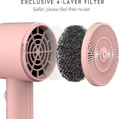 AINA Hair Dryer with Diffuser, Blow Dryer for Women | Advanced Ionic Technology, Ceramic Coating | Cold Shot Features Turbo Heat for Fast Drying and Shine 110V/ALCI (Babe Pink)