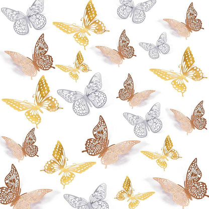 SAOROPEB 3D Butterfly Wall Decor - 48 Pcs, 4 Styles, 3 Sizes, Gold Butterfly Decorations for Birthday & Party Celebrations, Removable Stickers