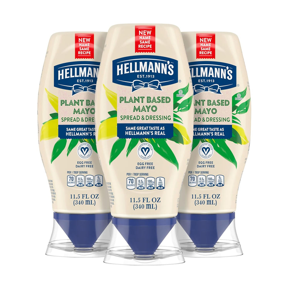 Hellmann's Vegan 3 Ct Dressing & Spread, Plant-Based Mayo Alternative, Same Great Taste, Gluten-Free, 11.5 oz