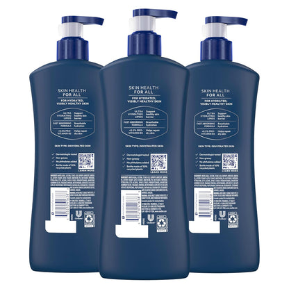 Vaseline Men's Healing Moisture Hand & Body Lotion For Dry or Cracked Skin Fast Absorbing Non-Greasy Lotion for Men 20.3 oz, Pack of 3