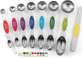 Spring Chef Stainless Steel Magnetic Measuring Spoons Set with Strong N45 Magnets, Heavy Duty Metal Kitchen Gadgets for Baking & Cooking, Fits in Most Kitchen Spice Jars, Set of 8 with Leveler, Black