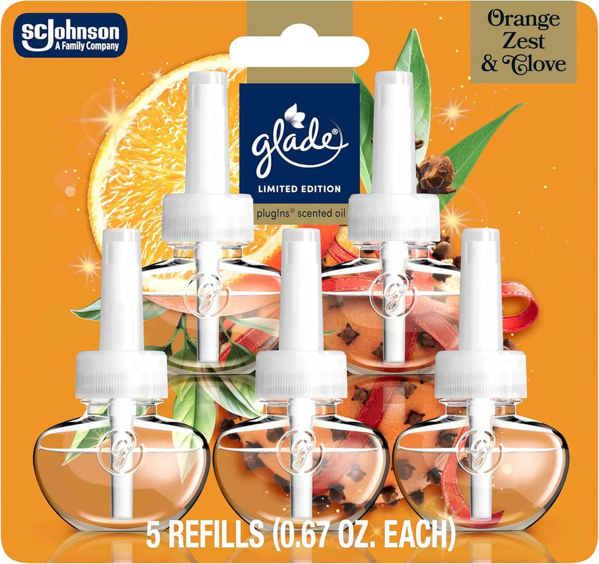 Glade PlugIns Refills Air Freshener, Warm Apple & Spices, Scented and Essential Oils for Home and Bathroom, 0.67 Fl Oz, 5 Count