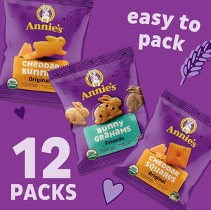 Annie's Organic Variety Pack, 12 Pouches, 11 oz, Cheddar Bunnies, Bunny Grahams and Cheddar Squares