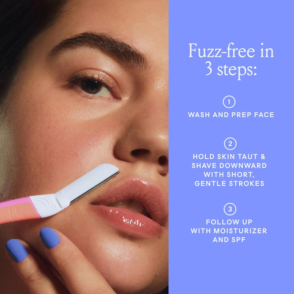 billie dermaplane starter kit reusable handle 3 refill blades malibu dermatologist-approved
