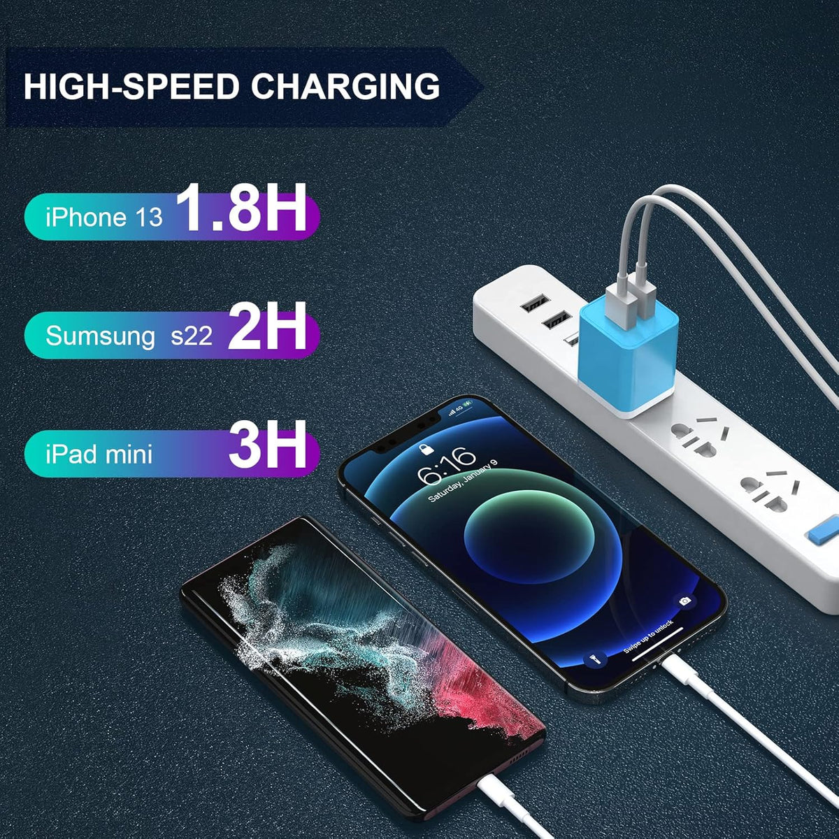 6Pack USB Wall Charger, iGENJUN 2.4A Dual USB Port Cube Power Plug Adapter Fast Phone Charger Block Charging Box Brick for iPhone 17/17 Pro/17 Pro Max/16, Samsung Galaxy, Pixel, LG, Android-Colorful