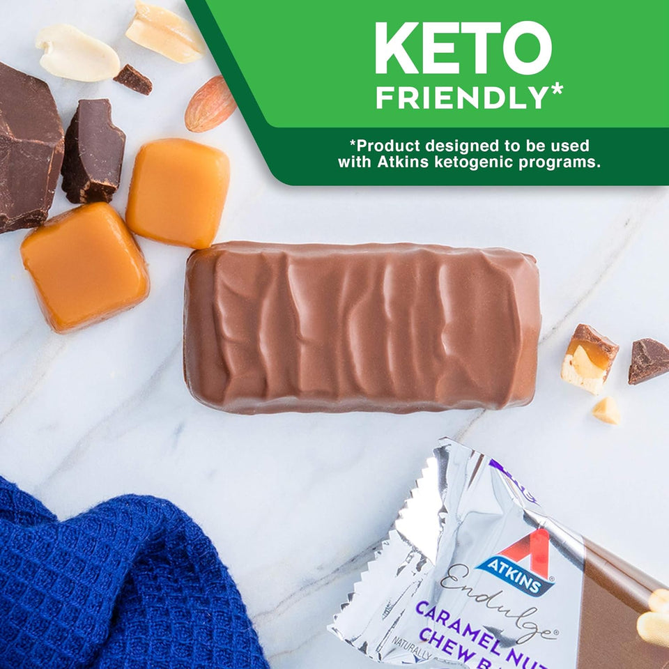 atkins endulge caramel nut chew bar low sugar snack dessert bar 10 count