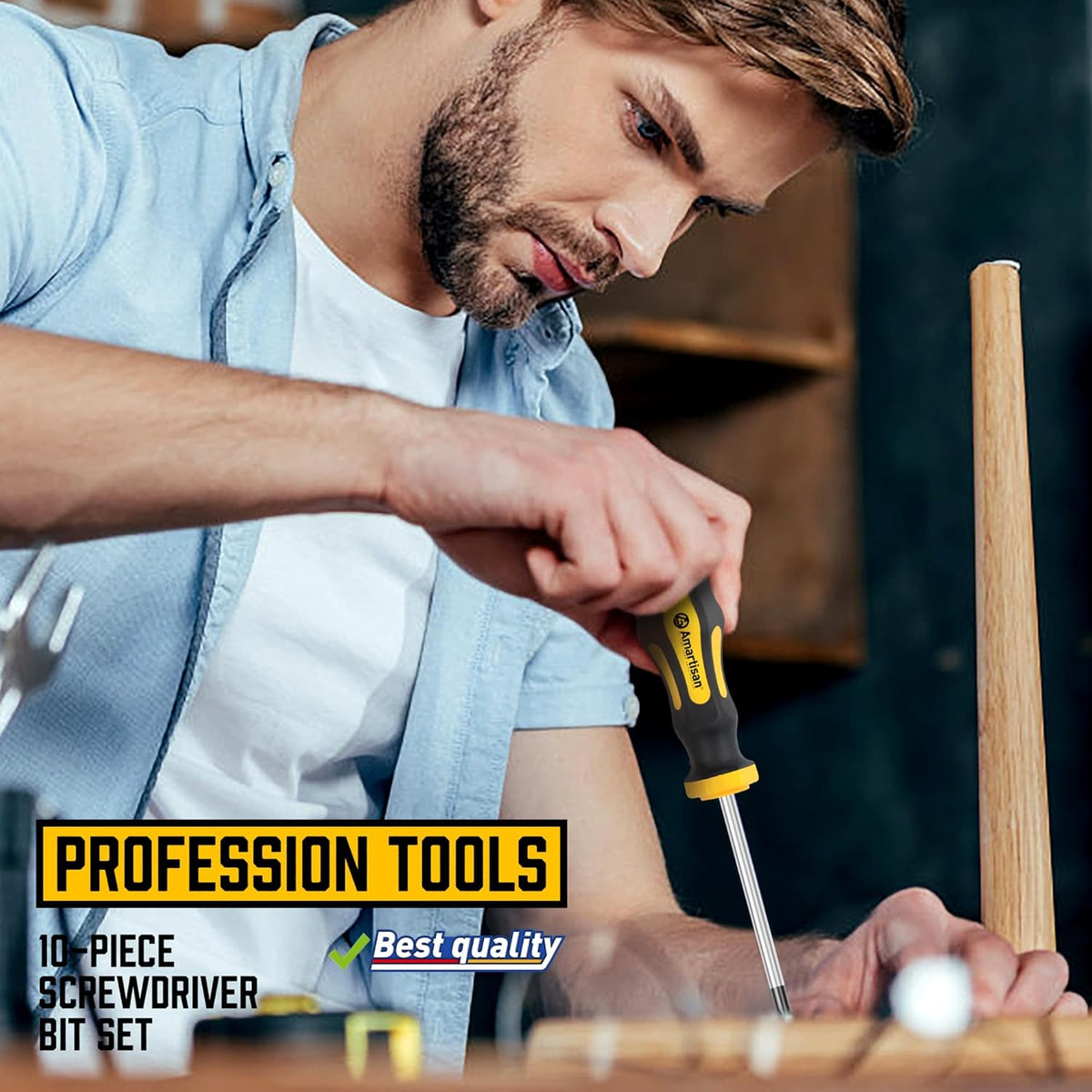 Amartisan 10-Piece Magnetic Screwdrivers Set, 5 Phillips and 5 Slotted Tips Professional Cushion Grip Screwdriver Set