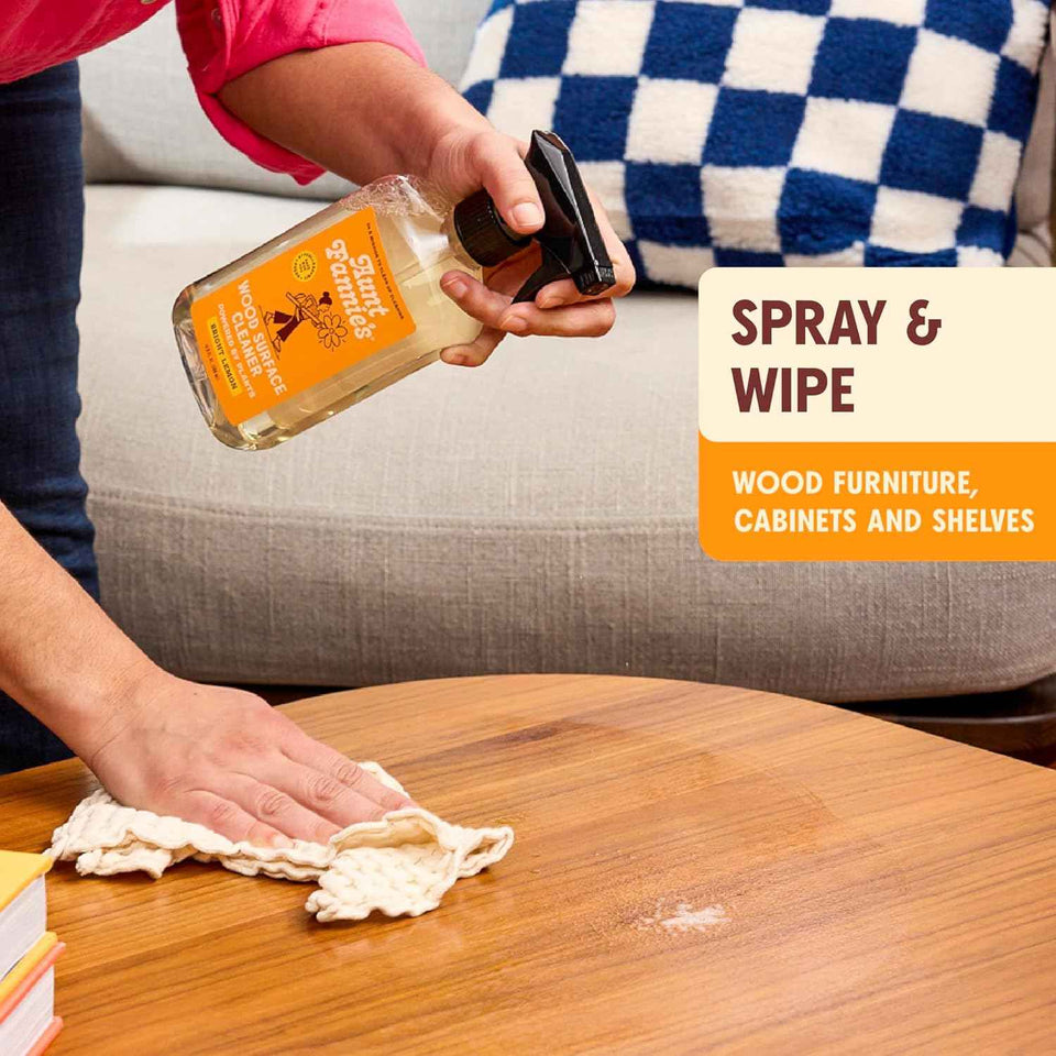 Aunt Fannie's All Purpose Wood Spray Cleaner, No-Wax Formula, Perfect for Wood Tables, Walls, Counters & Shelves, 16.9 Ounces, Lemon Scent (Pack of 1)