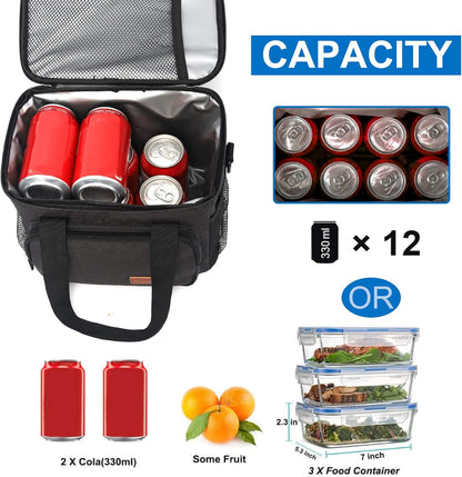 Femuar Reusable Lunch Box for Men/Women - Insulated Lunch Bag Leakproof Lunchbox for Work Office Picnic Beach - Freezable Lunch Cooler Bag with Adjustable Shoulder Strap - Black