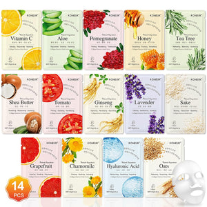 14 pack sheet face masks for dry skin, hydrating bulk facial mask set for women's skincare, gift face spa