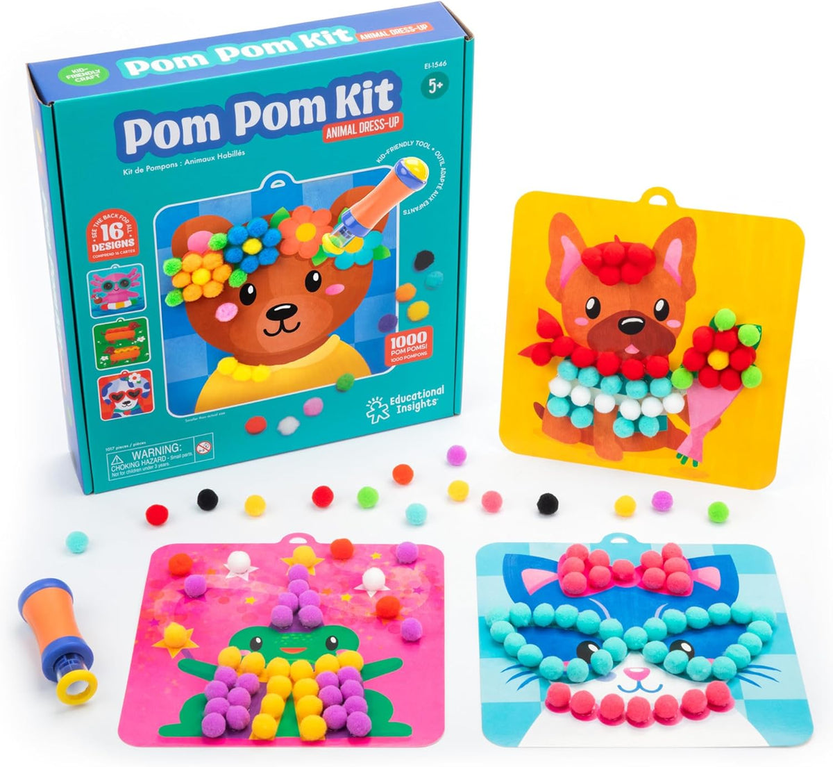 Educational Insights Pom Pom Kit - Arts and Crafts for Kids, Mess Free Crafting Supplies & Projects, Preschool Creativity, DIY Sensory Activity for Toddlers, Creative Gift, Girls and Boys Ages 5+