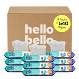 hello bello premium fragrance-free baby wipes with chamomile aloe extracts for sensitive skin, 12 resealable packs of 60ct each