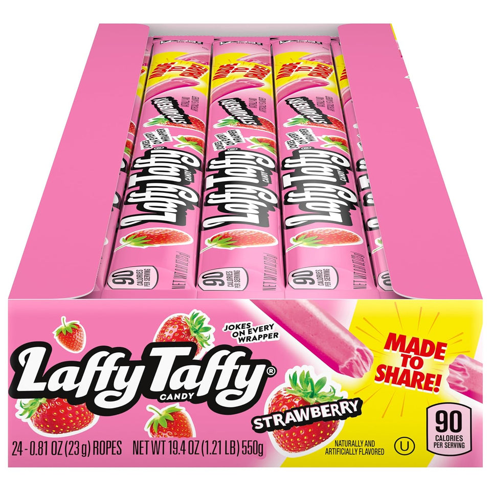 Laffy Taffy Strawberry Ropes, 0.81 Ounce Each, Pack of 24 Individually Wrapped Treats