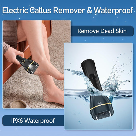 Callus Remover for Feet, Electric Foot Callus Remover Waterproof with 3 Rollers 2 Speed Battery Display,17 in1 Rechargeable Foot File Pedicure Kits for Dead Hard Cracked Dry Skin