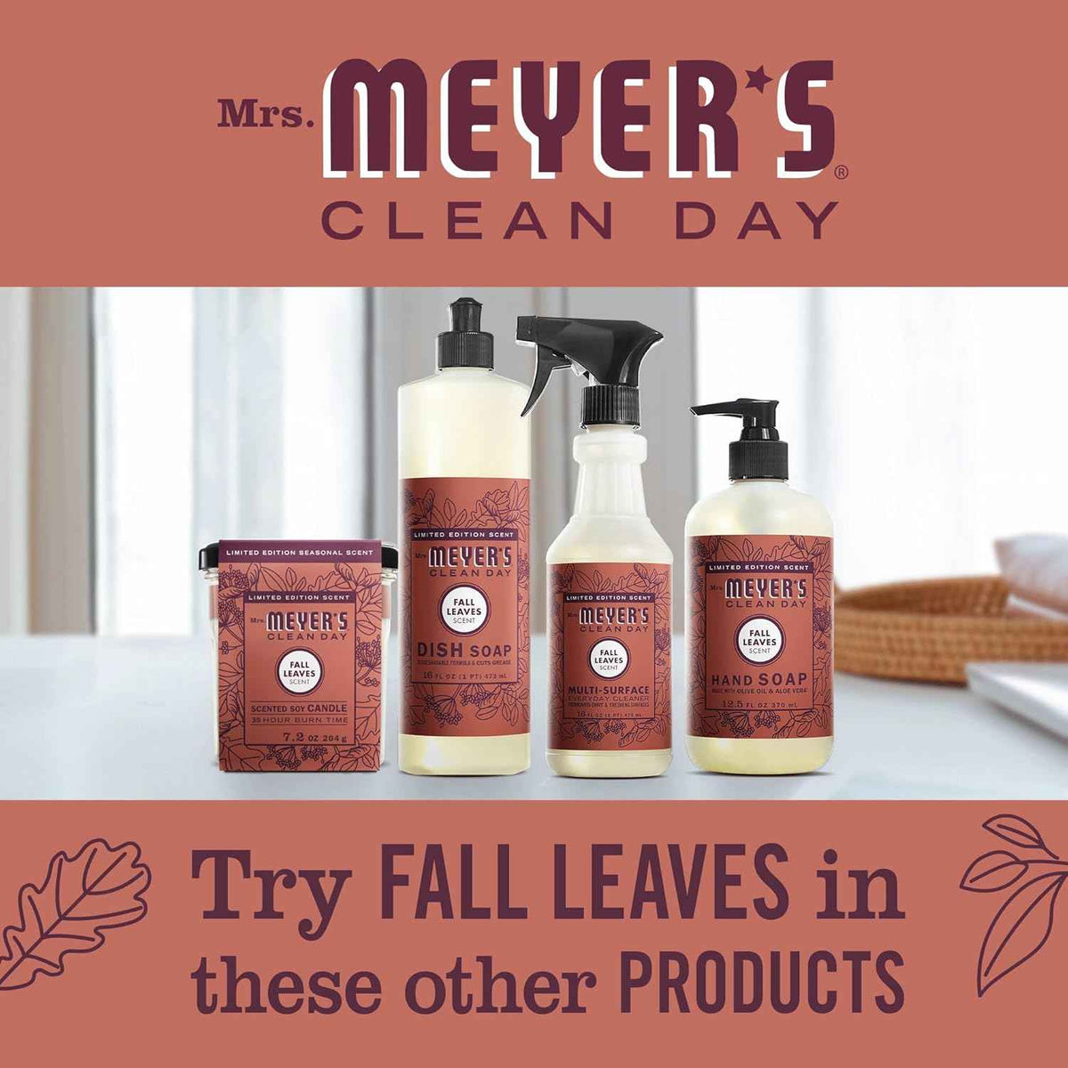 Mrs. MEYER'S CLEAN DAY Multi-Surface Everyday Cleaner, Fall Leaves Scent, 16 fl oz (Pack of 3)