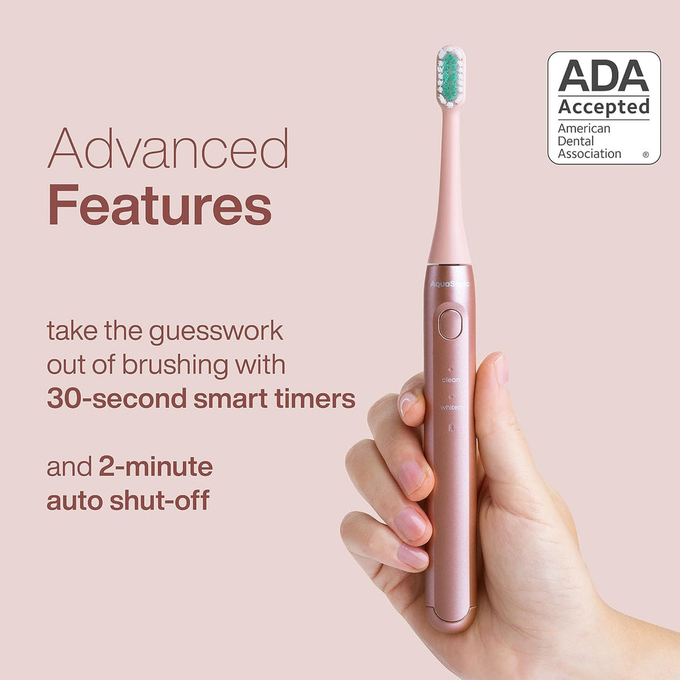 Aquasonic Icon ADA-Accepted Rechargeable Toothbrush with Magnetic Holder & Slim Travel Case | 2 Modes & Smart Timers | Gentle Micro-Vibrations