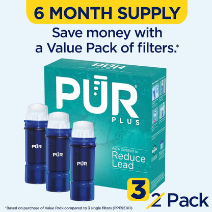 PLR Plus Water Filter Replacement for Pitchers & Dispensers, 6-Month Supply, 3 Count, Blue (PPF951K3)