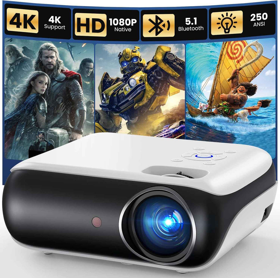 HAPPRUN Native 1080P Bluetooth Mini Projector, Full HD Portable Outdoor Movie Projector with Built-in Speaker, Compatible with Smartphone, HDMI, USB, AV, Fire Stick, PS5 for Home, Bedroom, Outdoor Use