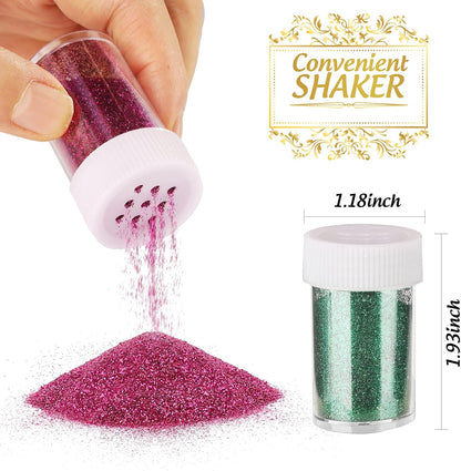 LEOBRO Glitter, 18 Pack Fine Glitter, Craft Glitter Powder Shake Jar, Multi Assorted Set Extra Fine Glitter for Resin Art Crafts Tumbler Scrapbook Jewelry Making, Body Face Hair Glitter, 15g/ Bottle,