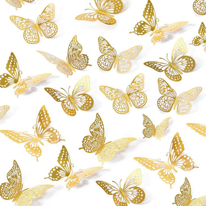 SAOROPEB 3D Butterfly Wall Decor - 48 Pcs, 4 Styles, 3 Sizes, Gold Butterfly Decorations for Birthday & Party Celebrations, Removable Stickers