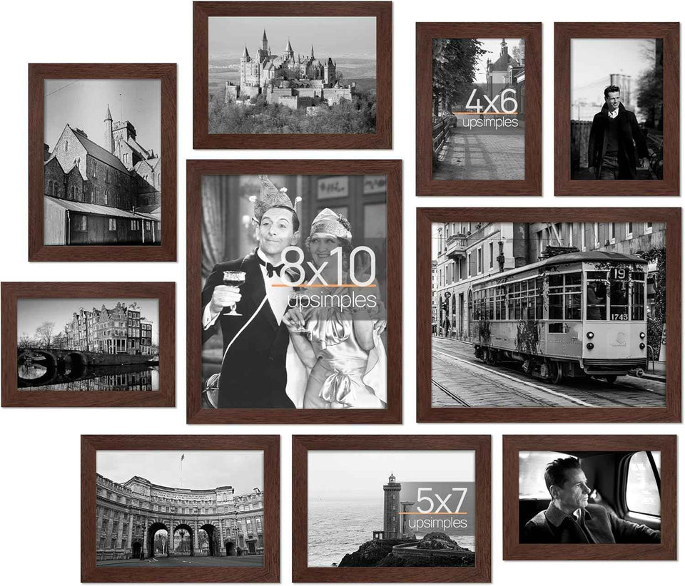upsimples 10 Pack Picture Frames Collage Wall Decor for Mounting or Tabletop Display, Photo Gallery Frame Set for Family, Multi Sizes Including 8x10, 5x7, 4x6, Black