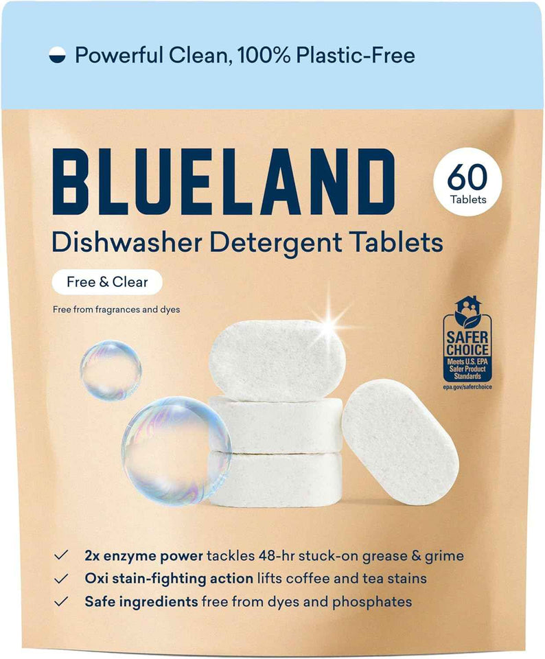 Blueland 100% plastic-free dishwasher detergent tablets, 60 count, eco-friendly, natural, usda certified biobased