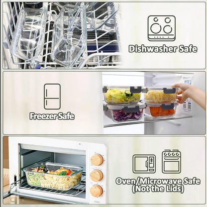 M MCIRCO [8-Pack,30 oz] Glass Meal Prep Containers,Glass Food Storage Containers,Airtight Glass lunch Containers with Lids - Microwave, Oven, Freezer and Dishwasher