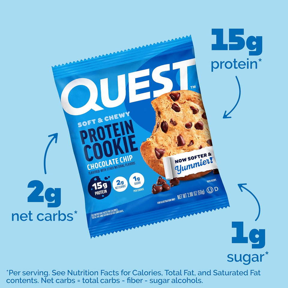 quest nutrition chocolate chip protein cookie 12 count 15g protein keto friendly