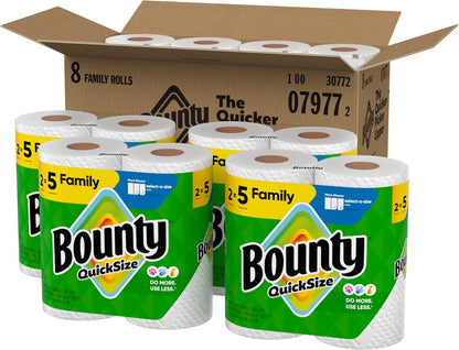 Bounty Quick Size Paper Towels, White, 8 Family Rolls = 20 Regular Rolls - Rayz Mart
