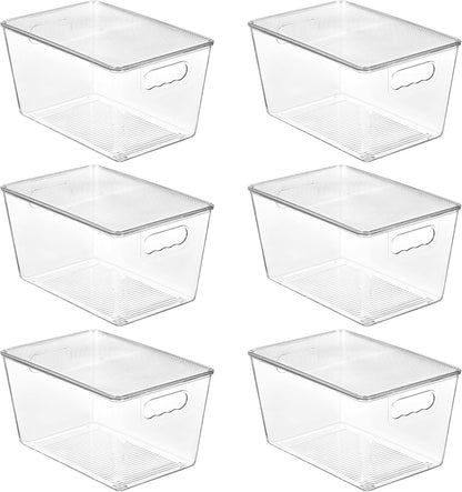 Vtopmart 6 Pack Clear Stackable Storage Bins with Lids, Large Plastic Containers with Handle for Pantry Organizer and Storage,Perfect for Bathroom,Cabinet,Kitchen,Fridge,Closet Organization