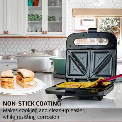 OVENTE Electric Sandwich Maker with Non-Stick Plates, Indicator Lights, Cool Touch Handle, Easy to Clean and Store, Perfect for Cooking Breakfast, Grilled Cheese, Tuna Melts and Snacks, Black GPS401B