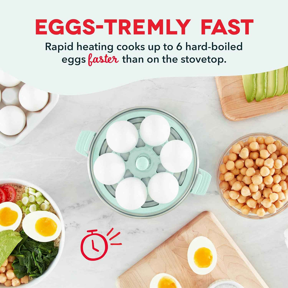 DASH Rapid Egg Cooker: 6 Egg Capacity Electric Egg Cooker for Hard Boiled Eggs, Poached Eggs, Scrambled Eggs, or Omelets with Auto Shut Off Feature - Aqua, 5.5 Inch (DEC005AQ)