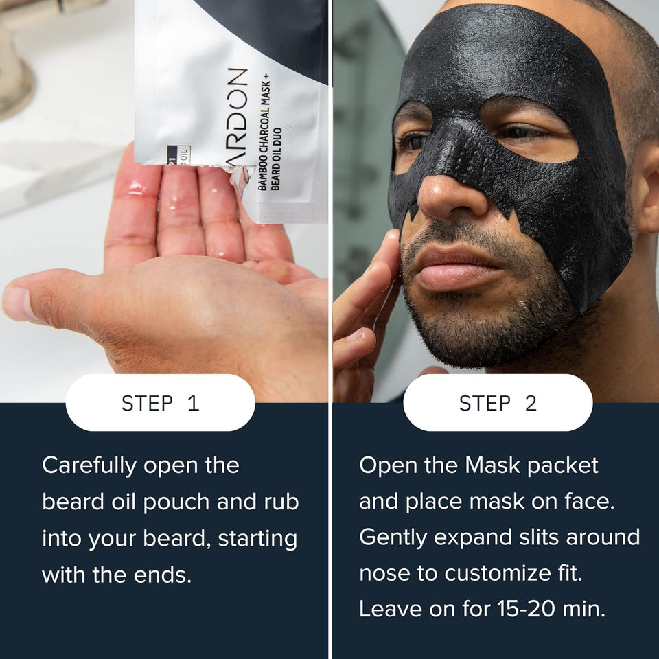 cardon korean charcoal beard care sheet masks with premium oil - 4 pack for hydration and anti-aging