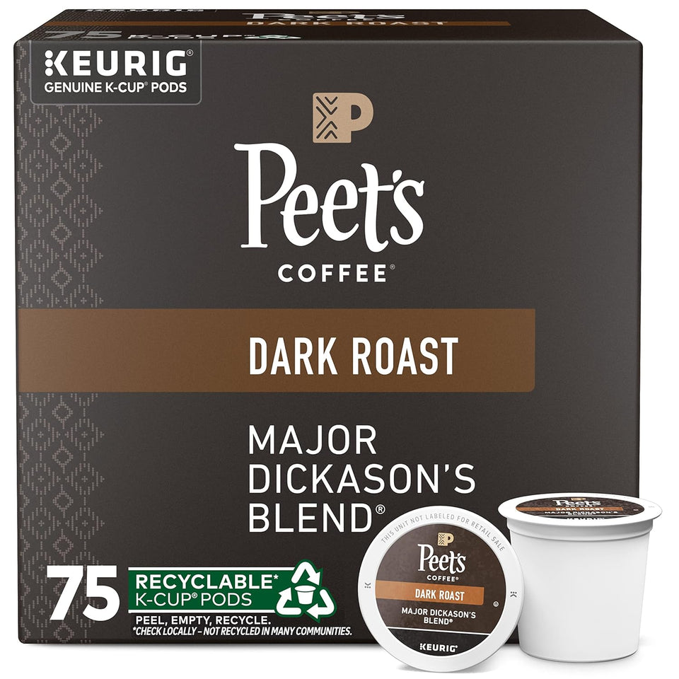 Peet's Coffee Major Dickason's Blend Dark Roast Keurig K-Cup Pods, 75 count, 100% Arabica, recyclable