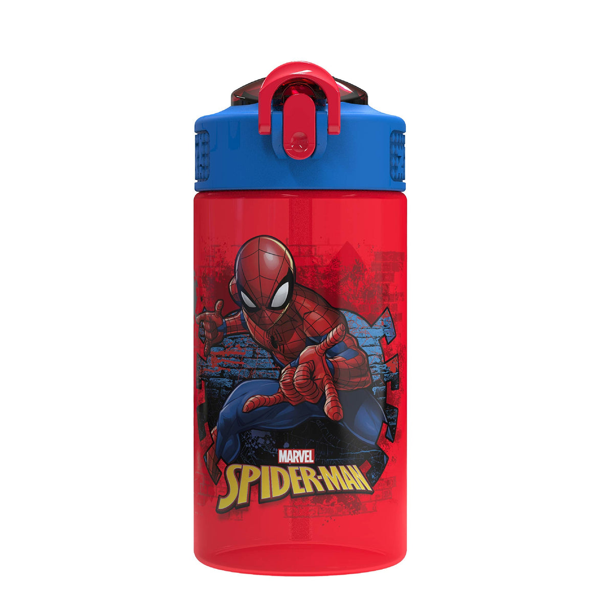Zak Designs Marvel SpiderMan Kids Spout Cover and Built-in Carrying Loop Made of Plastic, Leak-Proof Water Bottle Design (16 oz, BPA-Free)