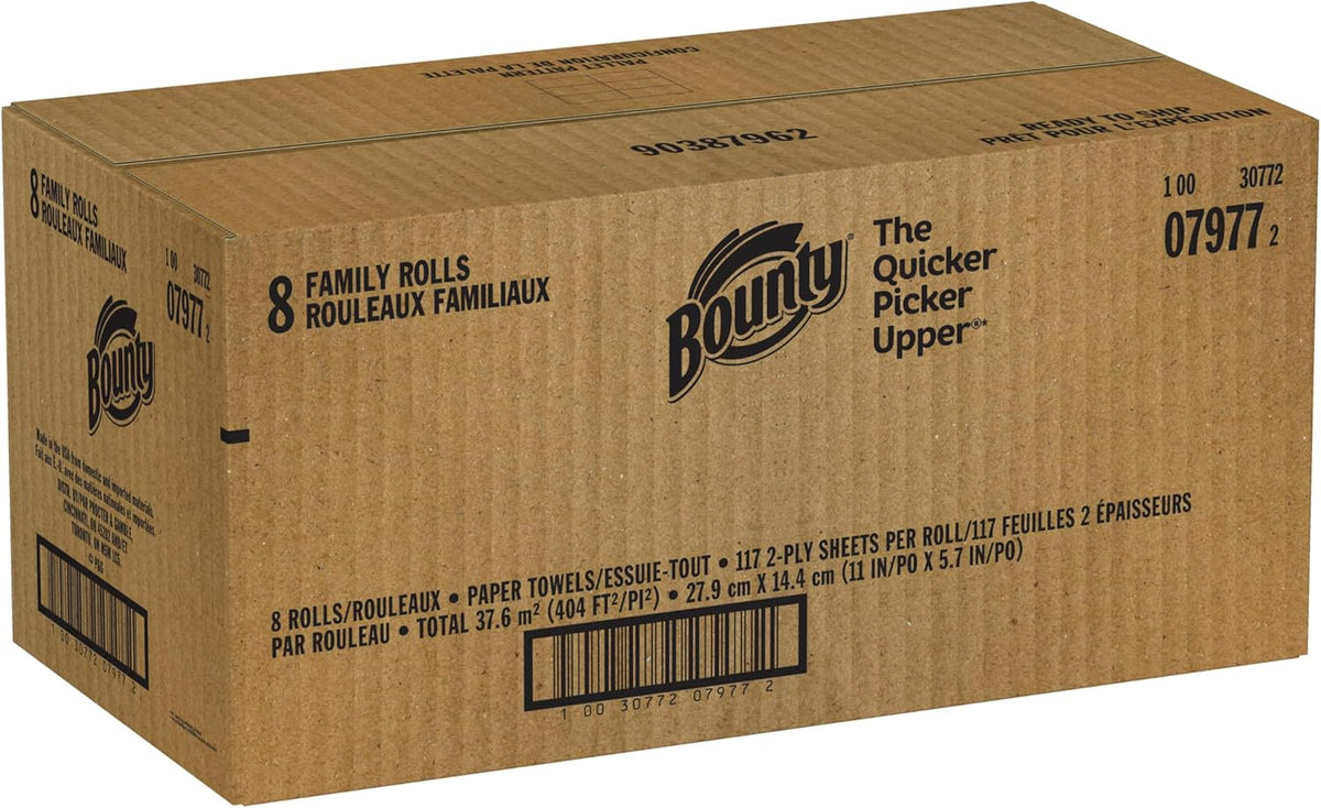 Bounty Quick Size Paper Towels, White, 8 Family Rolls = 20 Regular Rolls - Rayz Mart