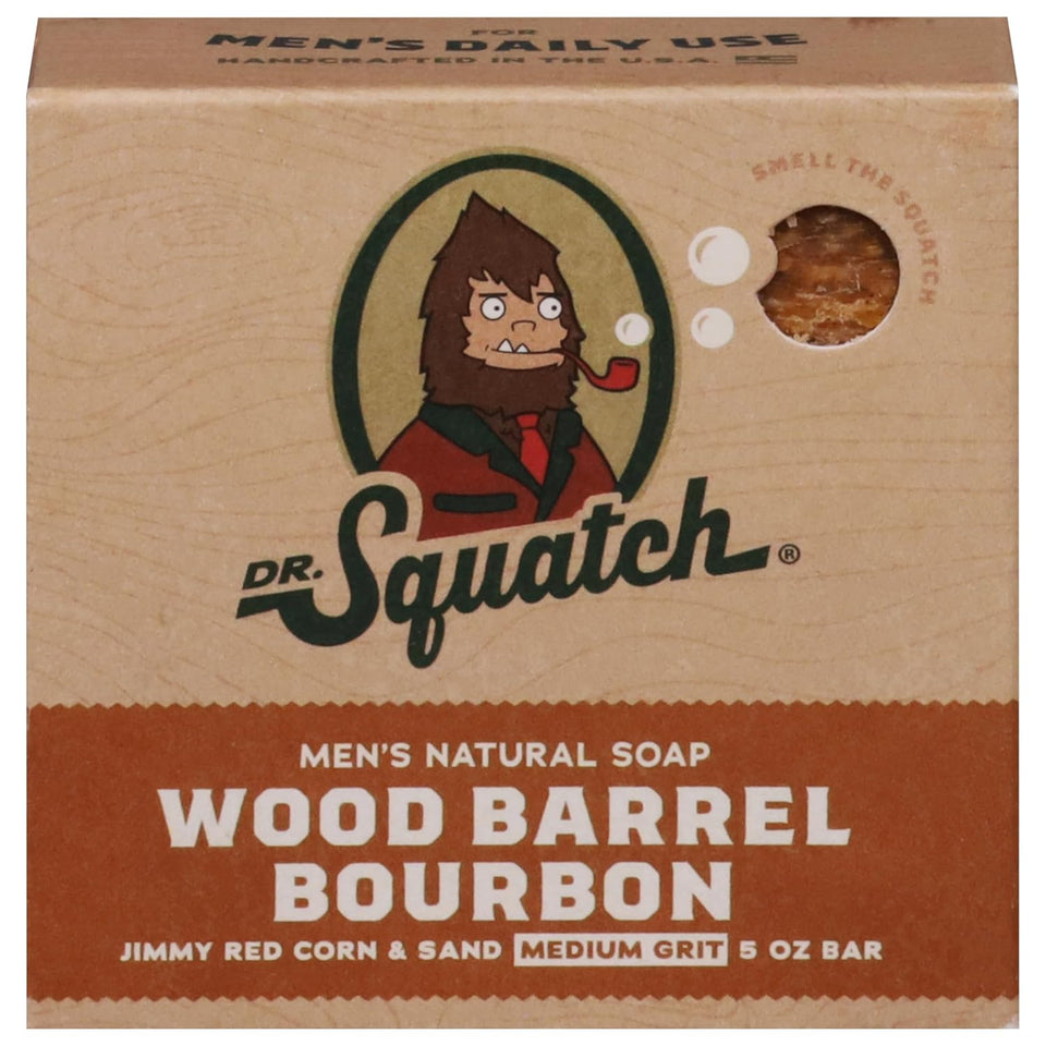 Dr Squatch All Natural Bar Soap for Men, Medium Grit, Wood Barrel Bourbon, 5 Ounce Soap Bar