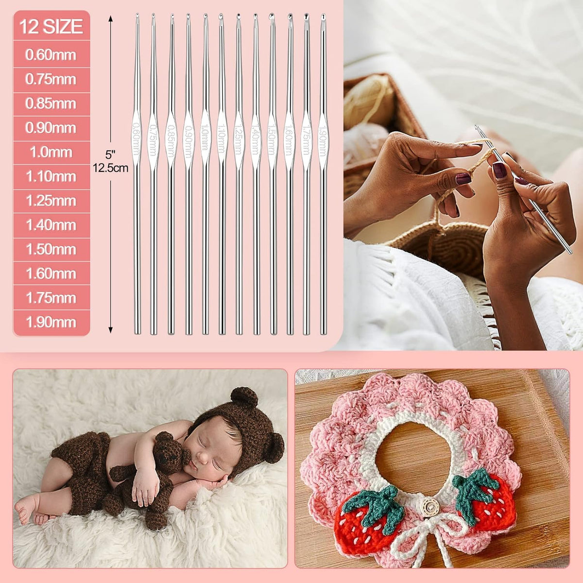 Aeelike Crochet Kit for Beginners Adults, Crochet Kits Include Yarn, 59pcs Crochet Starter Kit for Beginners Kids,Ergonomic Crochet Hooks 2.0-6.0 mm, Lace Steel Needles 0.6-1.9 mm