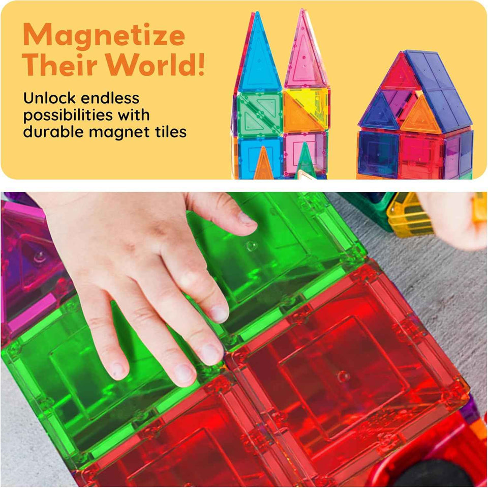 PicassoTiles 100 Piece Set 100pcs Magnet Building Tiles Clear Magnetic 3D Blocks Construction Playboards, Creativity Beyond Imagination, Inspirational, Recreational, Educational Conventional
